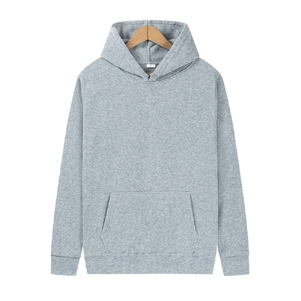 Grey women's casual hoodie with front pocket, stylish and comfortable for everyday wear, made from durable polyester material.